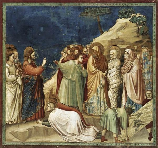 Raising of Lazarus, c.1304 - c.1306 - Giotto - Proto Renaissance style fine art depicting the raising of Lazarus by Jesus Christ from John chapter 12